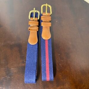 2 Vintage Coach Belts Unisex 36 Navy • Navy/Red Natural Linen & Leather Brass